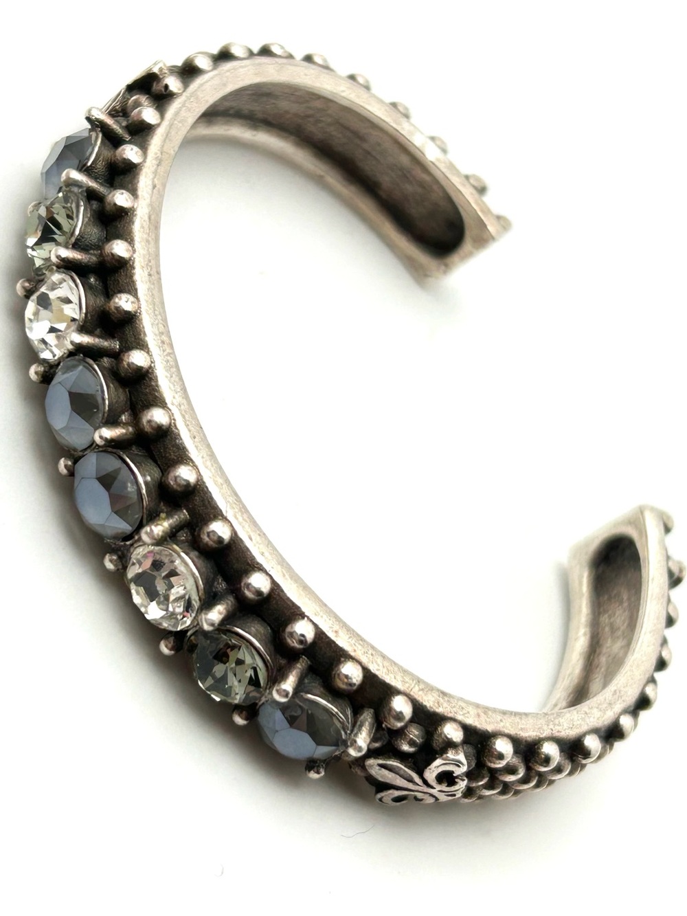 French Kande Fleuer di Lis Silver Cuff Bracelet with Swarovski Crystals - Picture 2 of 4